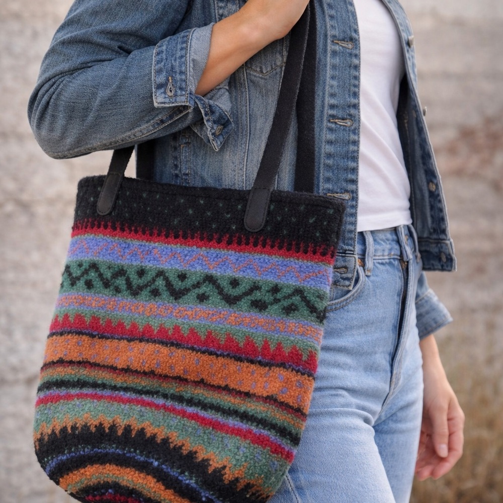 Handmade Felt Colorful Patterned Tote Bag